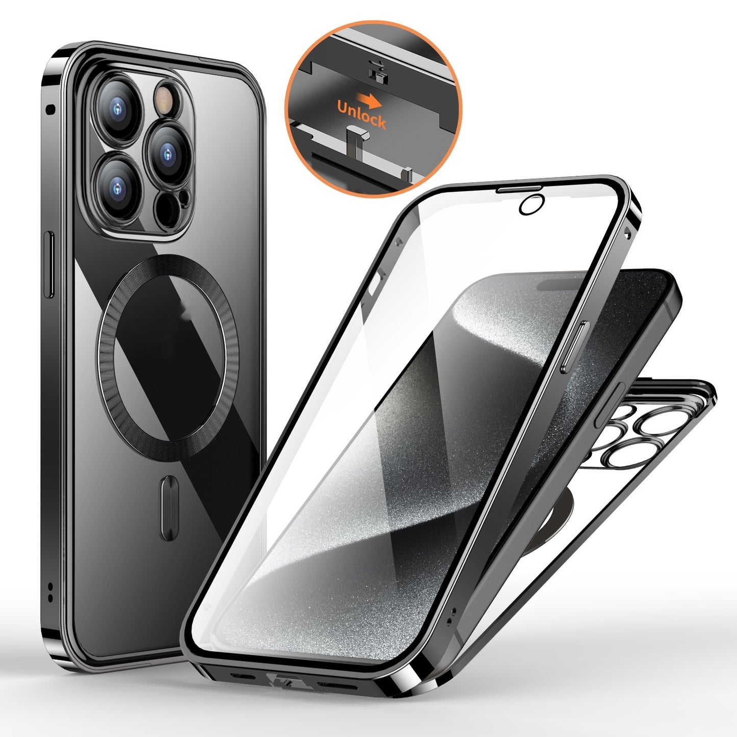 Anti-Privacy Metal Buckle Magnetic Support Wireless Charging Double-Sided Lens Full Cover Phone Case Protective Cover d5b133c