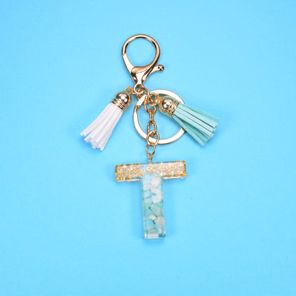 English Alphabet Keychain Tassel Pendant Stone Gold Foil Resin Key d602982b 7e4c 4a50 9af8 078bd02b0cc3