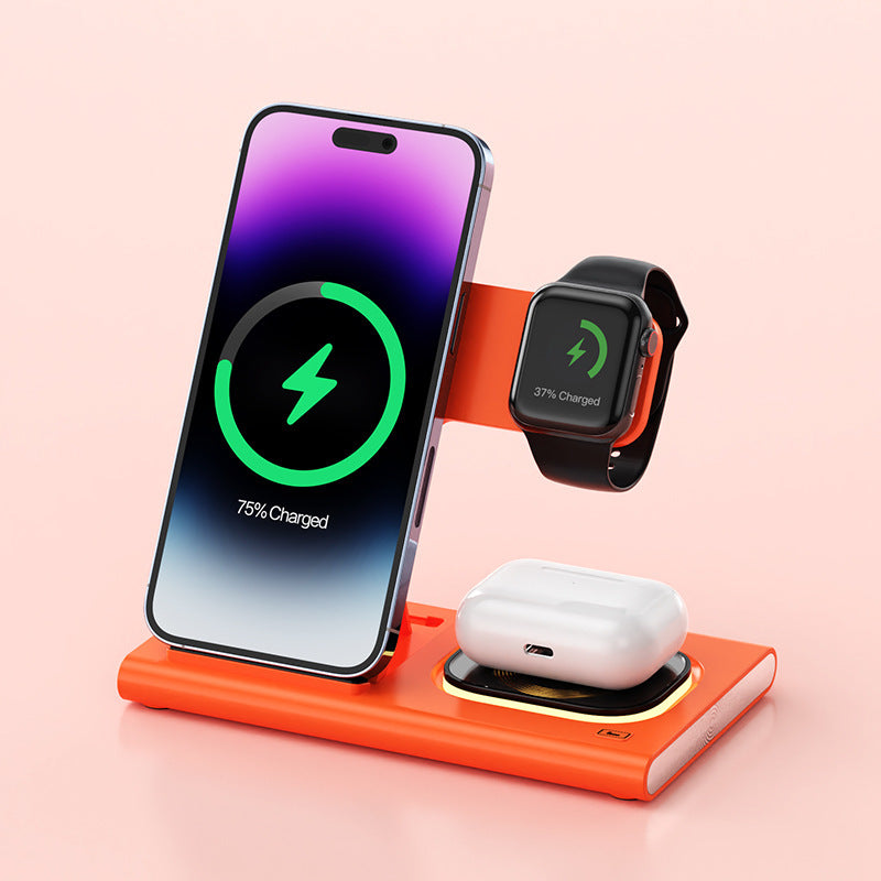 3 IN 1 15W Wireless Charging Charger Magnetic Desktop Night Light Iwatch Fast Charging Stand Gift Customization - HD Wireless Product #7