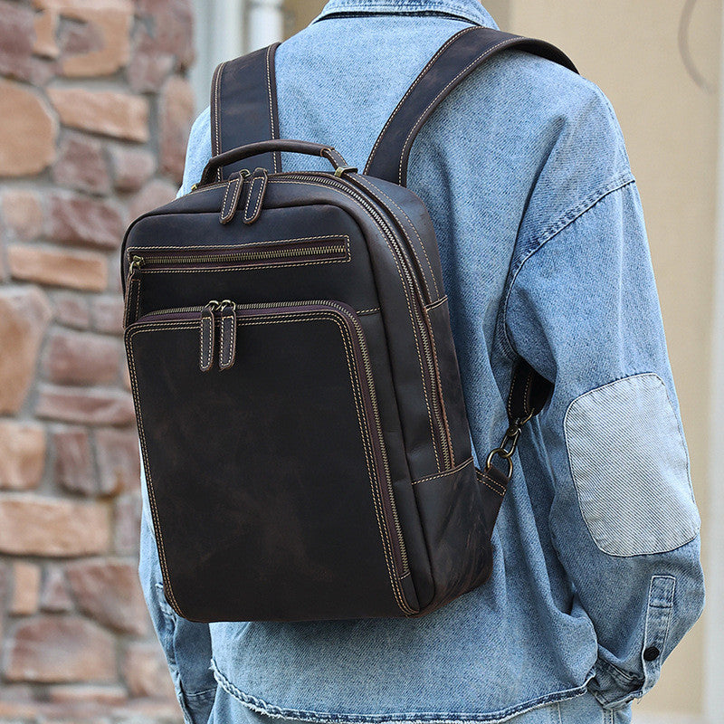 Backpack Men's Crazy Horse Leather Large Capacity d64db2dc 9458 472c ae93 140141db1cda