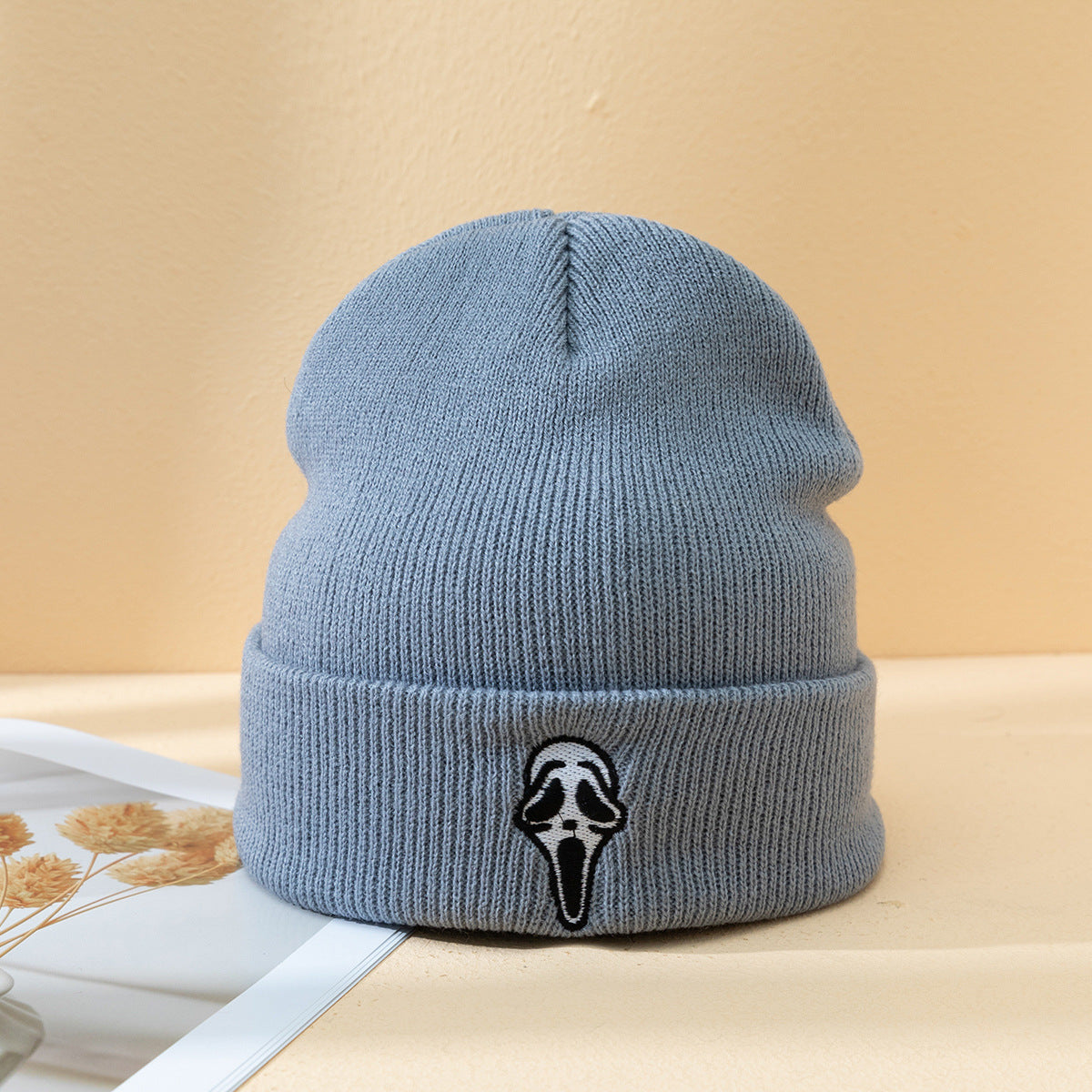 Halloween Dark Embroidered Ghost Face Skeleton Head Fashion Autumn And Winter Warm Fashion Men's And Women's Knitted Hat d690
