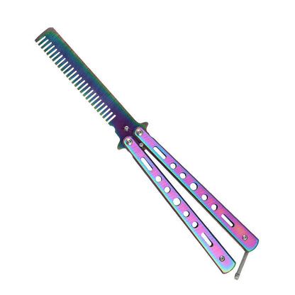 Outdoor Foldable Comb Stainless Steel Practice Training Butterfly Knife Comb Beard Moustache Brushe Salon Hairdressing Hair S