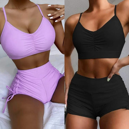 Women's Pure Color Bikini High Waist Split Swimsuit d6d8805d 40ad 4b58 bca9 8c63aec9b888