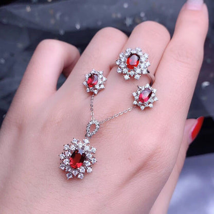 Open Ring Necklace Ear Stud Pendant Suit