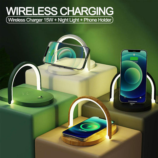 3 In 1 Foldable Wireless Charger Night Light Wireless Charging Station Stonego LED Reading Table Lamp 15W Fast Charging Light - HD Wireless Product #1