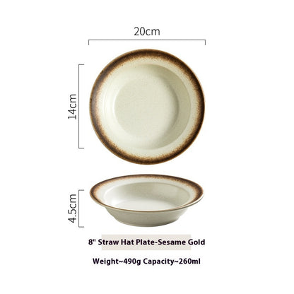 Straw Hat Plate Household Ceramic Flat Plate d72771f0 9ae1 4049 97c2 026011258757