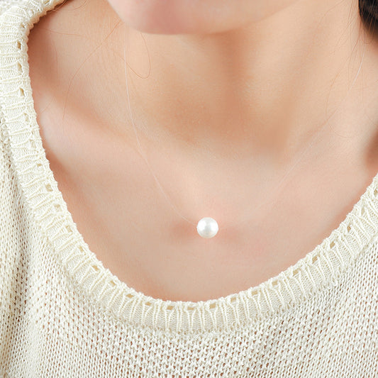 925 Silver Natural Freshwater Beads Fish Line Pearl Necklace - HD Wireless Product #1