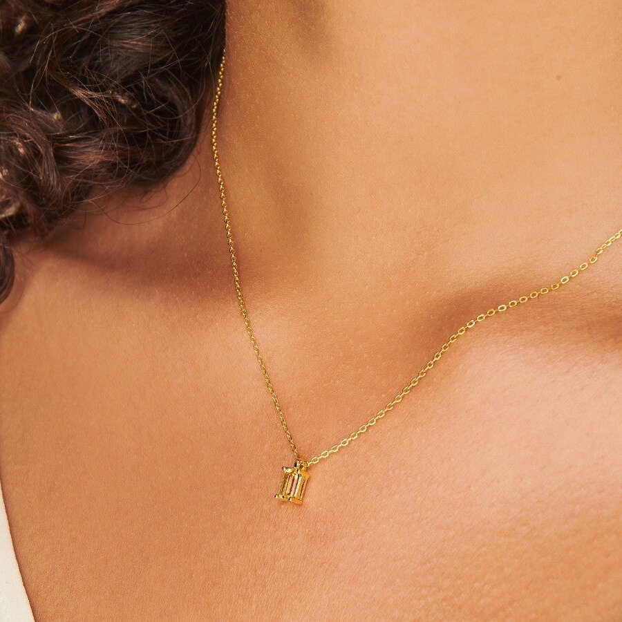 Rectangular 12month Birthday Stone Pendant Colorful Zircon Clavicle Chain d809909b c9e0 4a1f abef 6a7804d0f1c5