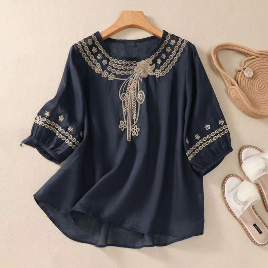 Vintage Cotton And Linen Embroidered Shirt Summer Half Sleeve d81e01dd ec78 49ff 8cda 914161b4214e