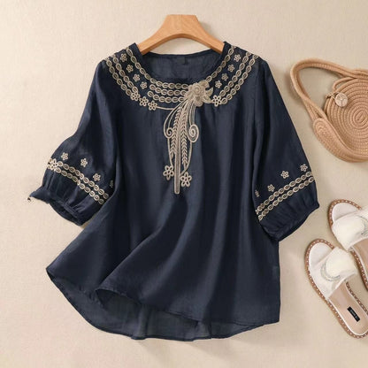 Vintage Cotton And Linen Embroidered Shirt Summer Half Sleeve d81e01dd ec78 49ff 8cda 914161b4214e a1550751 6a2b 434a 904d 7d