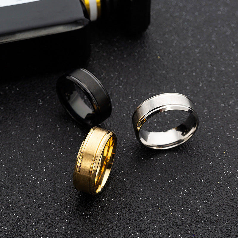 Matte Double Beveled Simple Men's Ring d83542bc fa81 4d88 8724 20cca89ecb9b