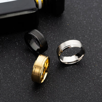Matte Double Beveled Simple Men's Ring d83542bc fa81 4d88 8724 20cca89ecb9b