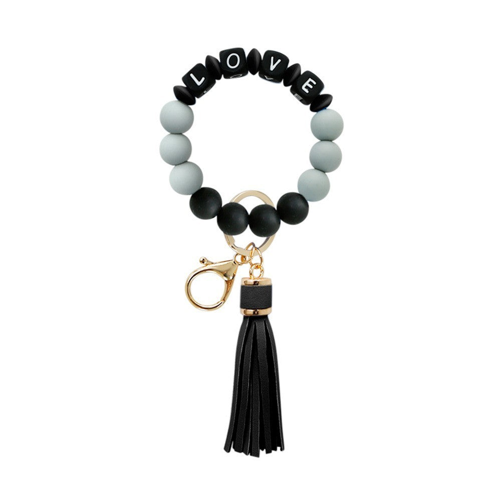 Silicone Wrist Keychain Handmade Beaded Leather Tassel Bracelet d8510b79 ea94 47eb a667 6c6f3d509fbd