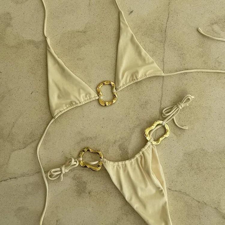 Sexy Bikini Suit Lace-up Printing Low Waist Women's Halter d8a7f4f3 afd4 40c8 a264 c4317e203c41