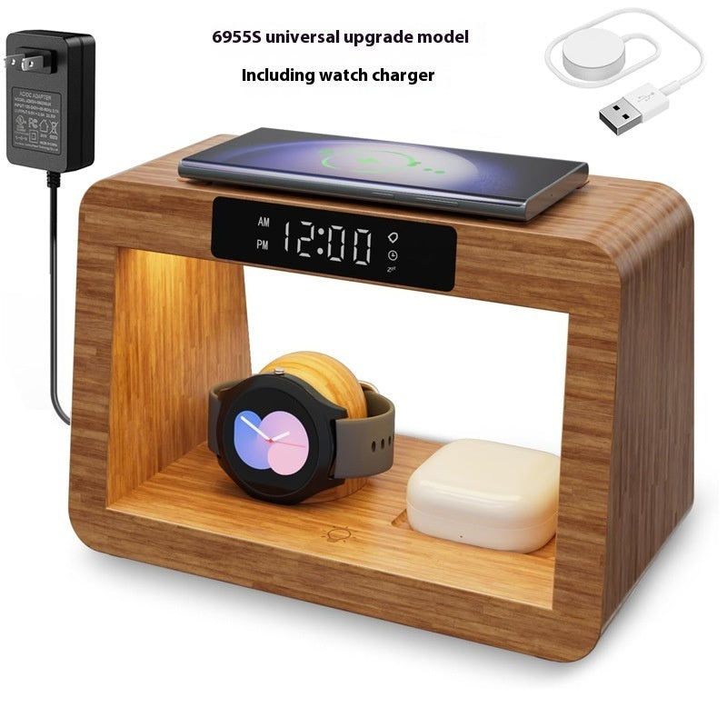 Multifunctional Bamboo Table Lamp Alarm Clock Wireless Charger - 图片 6