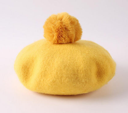 Rabbit Fur Ball Wool Woolen Cloth Sky Blue Beret Painter Hat d8d46b33 bf1e 4e7d afe9 9810f97a4660