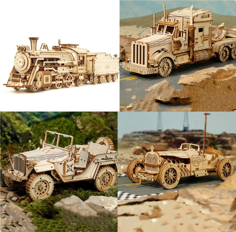 3D Wooden Puzzle Train Model DIY Wooden Train Toy Mechanical Train Model Kit Assembly Model Home Decoration Crafts - HD Wireless Product #15