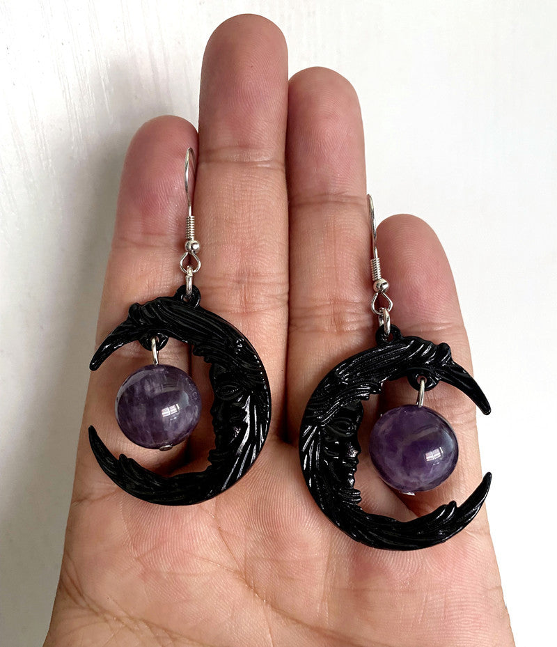 Gothic Face Black Crescent Amethyst Pendant Necklace Earrings d90e79e3 faa4 46b8 84ab b4b0a3353331