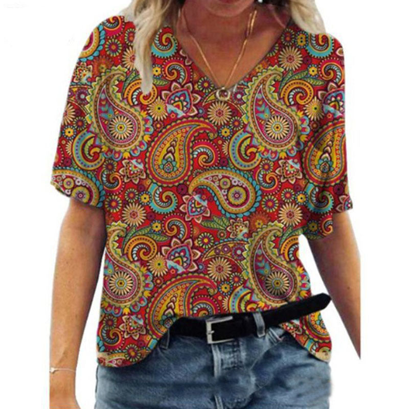 Oversized Loose V-neck Printed Short-sleeved T-shirt d91c7a98 2917 4cb3 93e6 617ee914612b