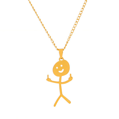 Cute Cartoon Stickman Pendant Stainless Steel Necklace d91dc70b 543e 40b8 a39e 26e820702e12