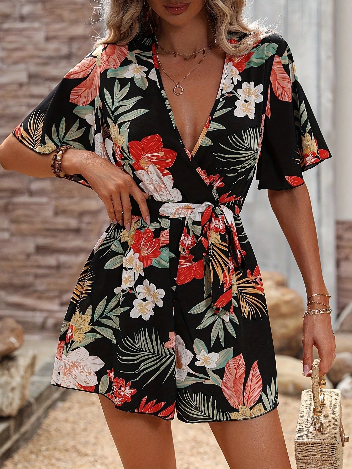 Beach Vacation Ruffle Sleeve Short Culottes Printed Jumpsuit d974e8c9 844f 4d9e bf6a 62d1d9871352