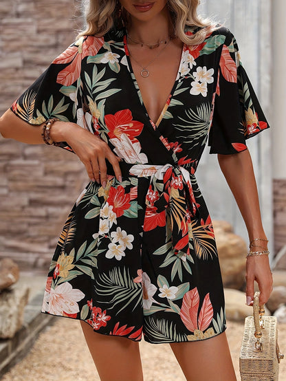 Beach Vacation Ruffle Sleeve Short Culottes Printed Jumpsuit d974e8c9 844f 4d9e bf6a 62d1d9871352