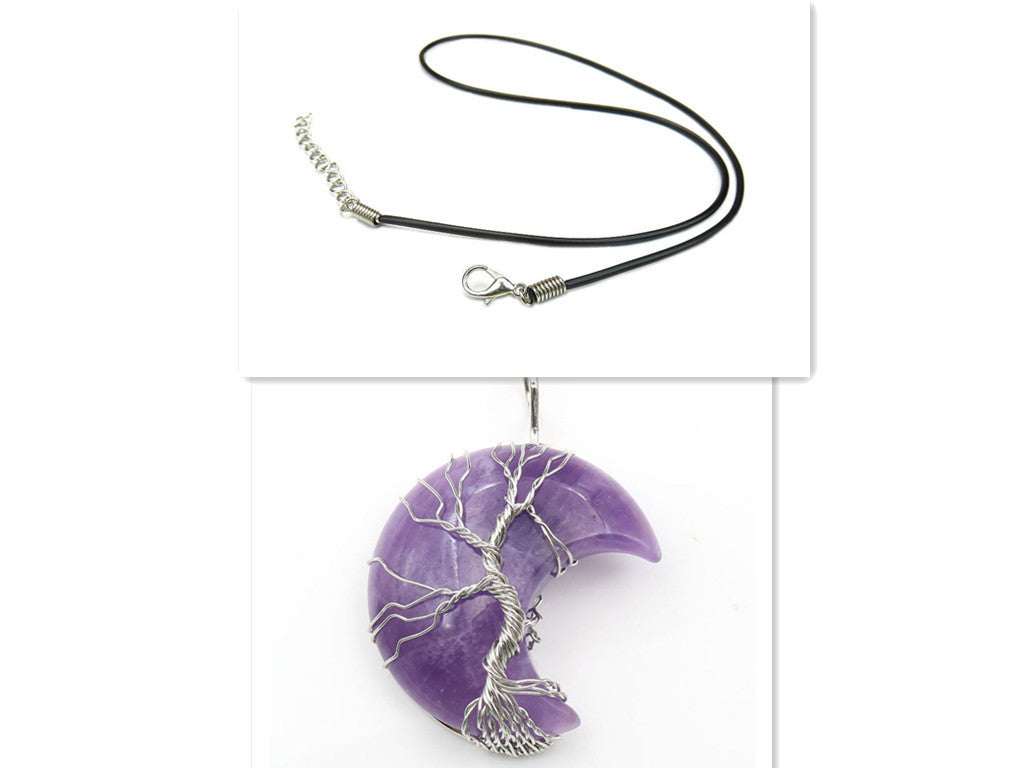 Cross-Border New Handmade Necklace Jewelry Moon Natural Crystal Stone Tree Of Life Jewelry Pendant Necklace Accessories d97a8