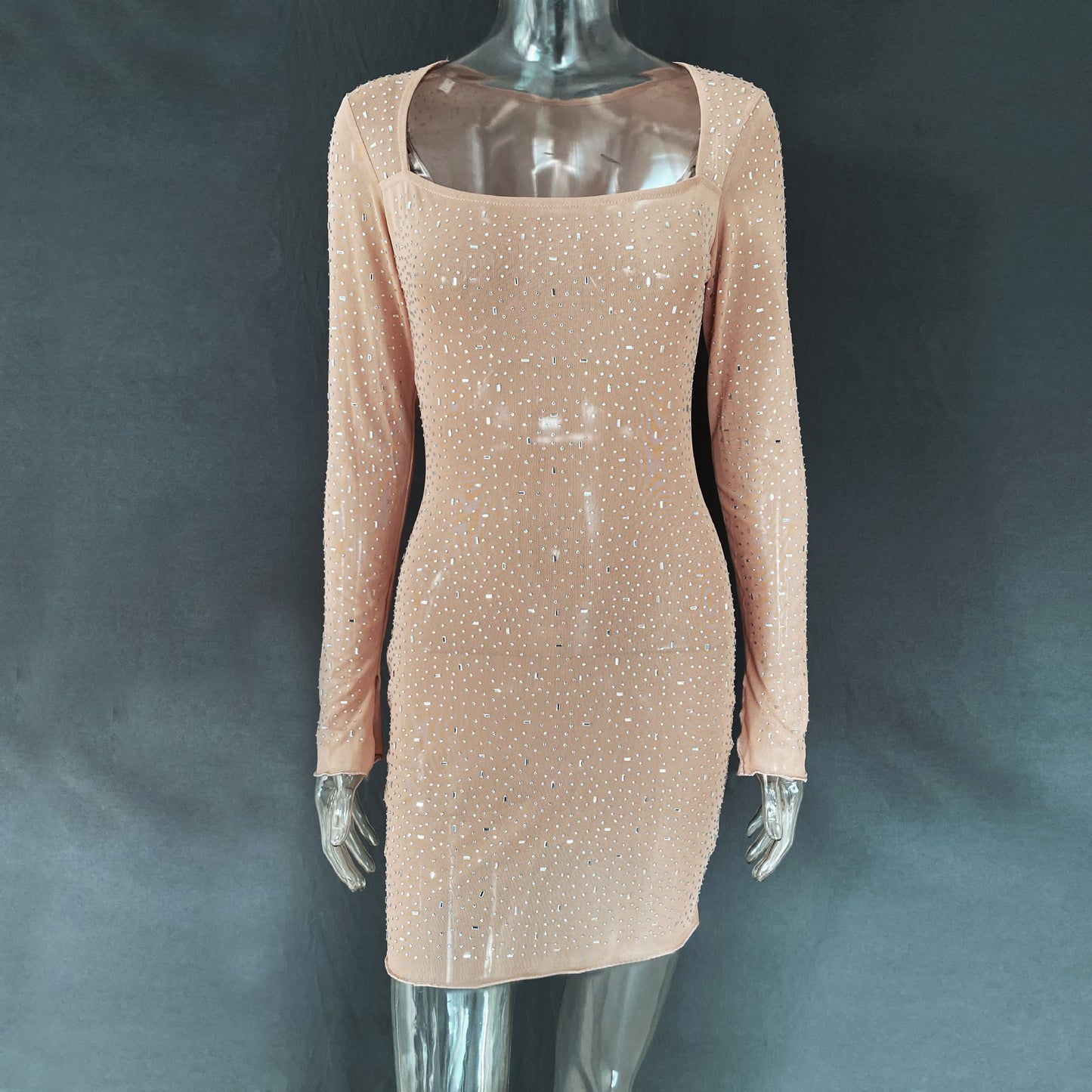 Sequin Colorful Sequined Micro-elastic Tight Sleeveless Square Collar Dress d98d8935 e174 4c80 b76e 251f33b5771d