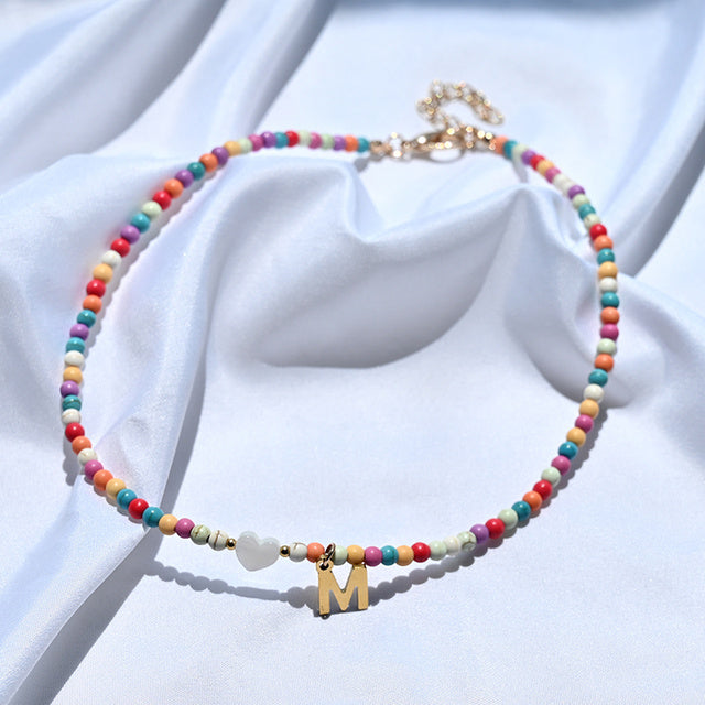 Colorful Beads Initial Choker For Women Stainless Steel Lett d99ac8b2 bfec 4f6c 80bb 27d280ceb63f