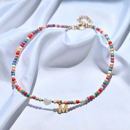 Colorful Beads Initial Choker For Women Stainless Steel Lett d99ac8b2 bfec 4f6c 80bb 27d280ceb63f