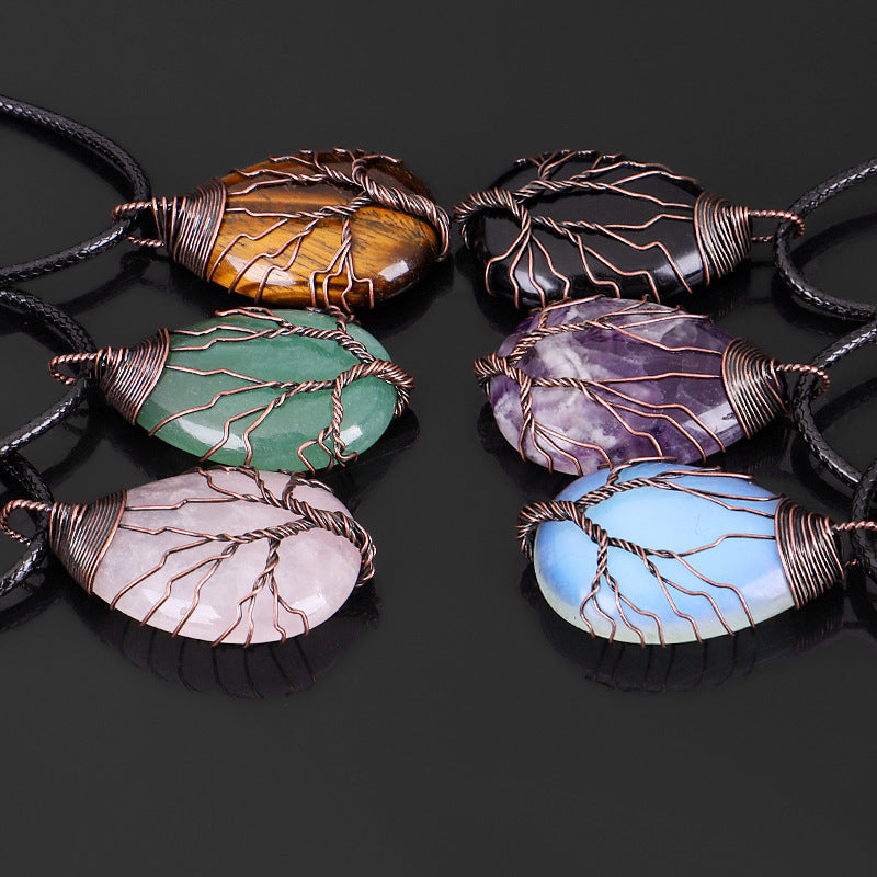Natural Stone Crystal Drop-shaped Winding Tree Of Life Pendant Necklace Jewelry d9a92c3c fbc4 464b 9537 3d6a4b9b022f