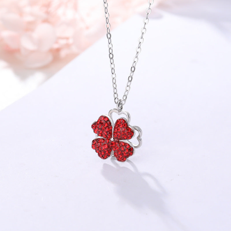 Sterling Silver Double-sided Four-leaf Clover Can Be Opened And Closed, A Double-wearing Clavicle Chain d9ae2587 e6ae 43c7 9b