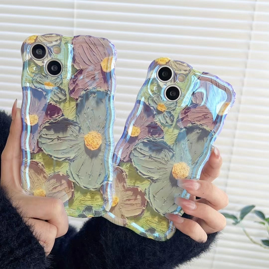 Retro Oil Painting Phone Case Blu-ray Flowers Shockproof Case For Iphone 13 12 13pro 14pro 13 Pro Max Silicone Phone Cover d9