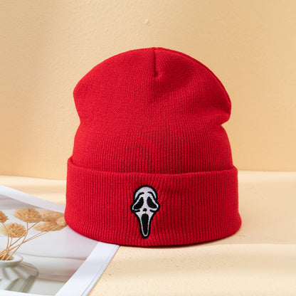 Halloween Dark Embroidered Ghost Face Skeleton Head Fashion Autumn And Winter Warm Fashion Men's And Women's Knitted Hat d9eb