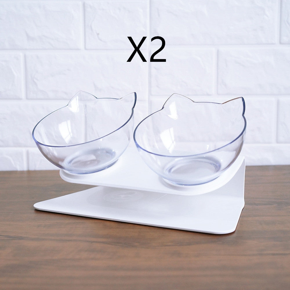 Non Slip Double Cat Bowl With Raised Stand Pet Food Cat Feeder Protect Cervical Vertebra Dog Bowl Transparent Pet Products d9