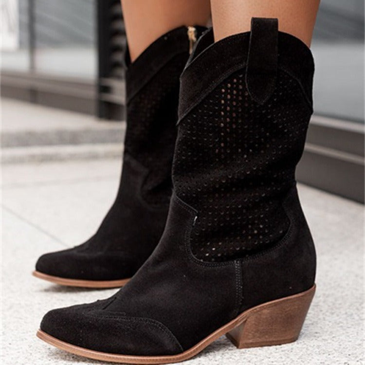 Mid-heel Burnt-out Suede Low-cut Women's Boots da0e95d9 d291 413b a35a d59395724128