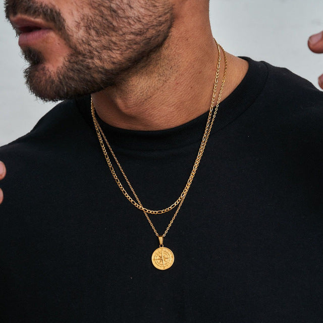 Men's Layered Nautical Travel Compass Pendant Necklace da31645f b649 44c0 820a 56f0eed8f262