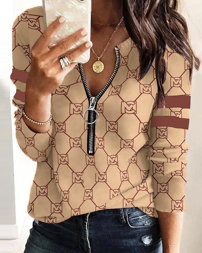 Fashion Printed Long-sleeve Zipper New Casual Women's Top da4f5cfa 31fe 4258 98ad 74928f0e4243