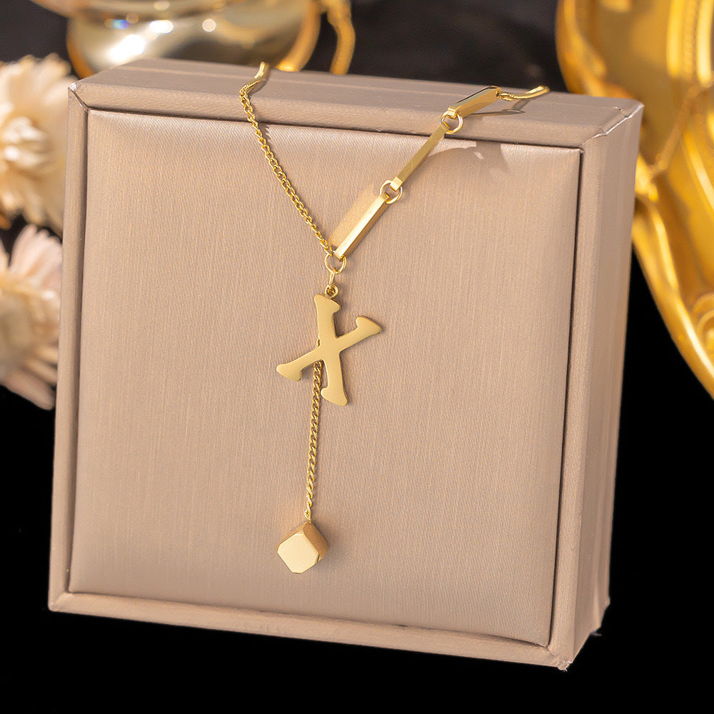 Necklace Ornament Titanium Steel Tassel 26 Letters Female Small Square Pendant Graceful Personality Jewelry da69ce23 f9fd 41d