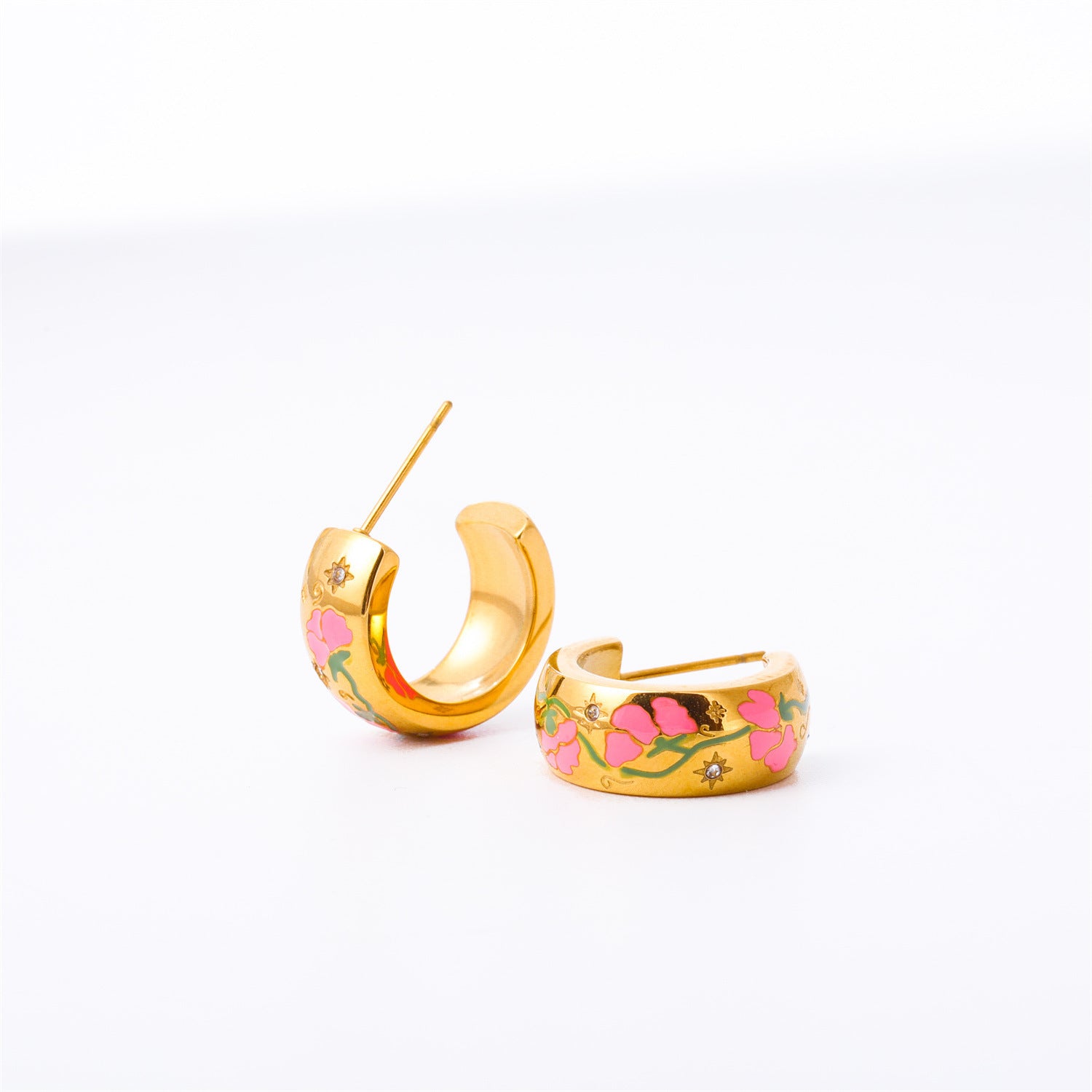 Painted Flower Flower Rose C- Shaped Earrings da8e4364 7efc 49c0 997f da052b38ff83
