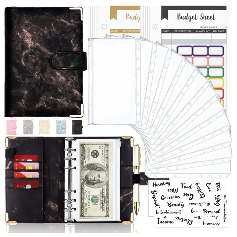 Spot Cross-border A6 Loose-leaf Binder Journal Book Marbling Notebook Leather PU6 Hole Loose Spiral Notebook Cash Budget daaf