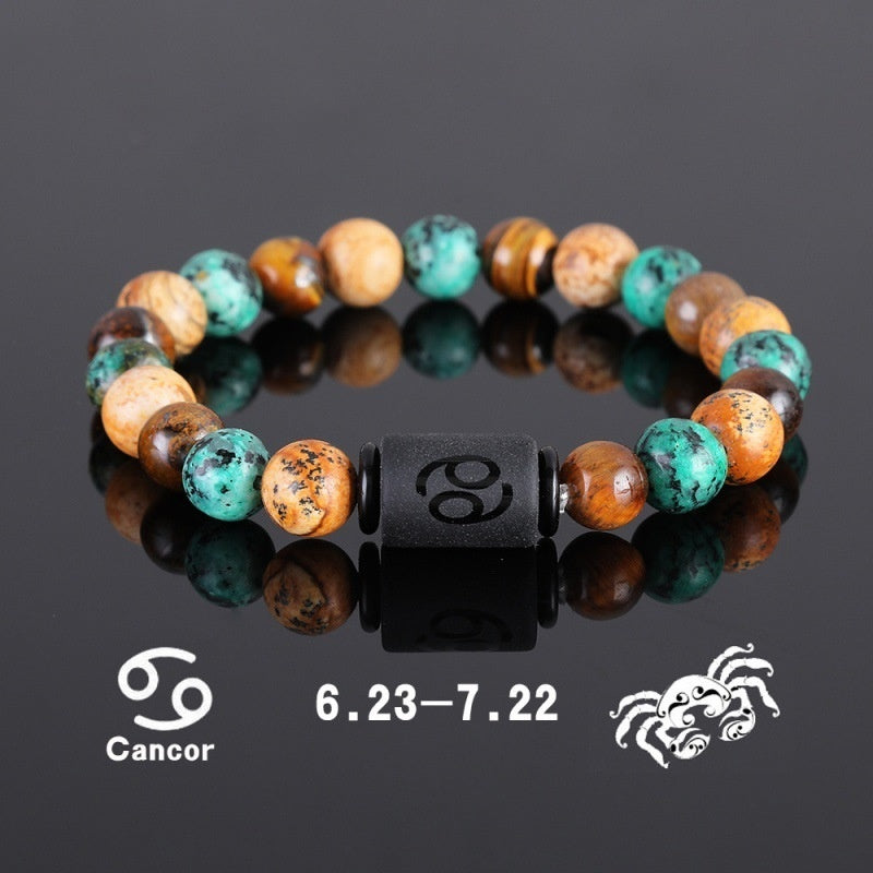 Twelve Constellation Elastic Bracelet Men Tigereye Couple Beaded dab166ad 641b 40f4 957a 30e5c332b26d