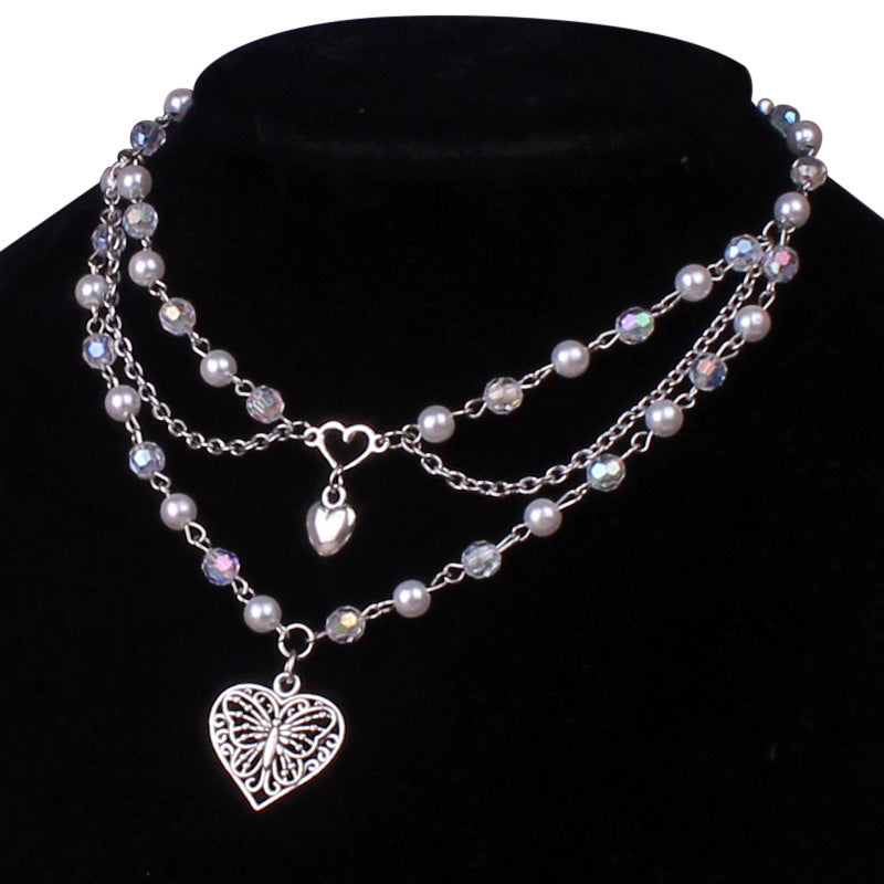 Multilayer Butterfly Love Necklace Female Pearl Peach Heart Choker dae30cc5 a1c9 4434 9d95 532a28124eb2