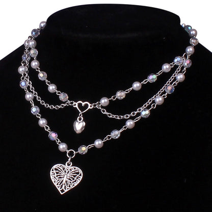 Multilayer Butterfly Love Necklace Female Pearl Peach Heart Choker dae30cc5 a1c9 4434 9d95 532a28124eb2