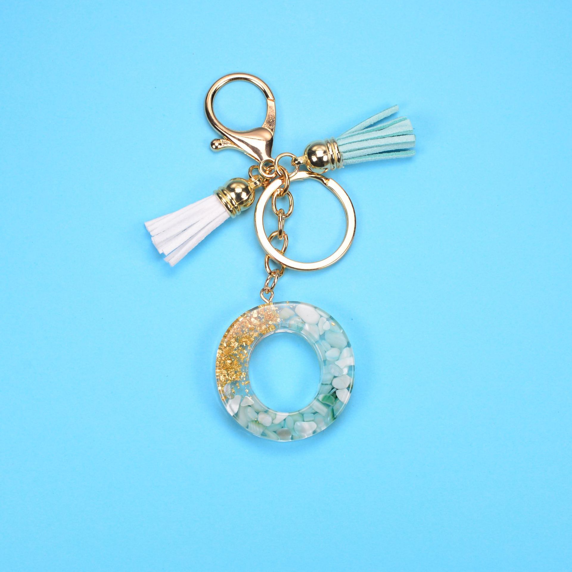 English Alphabet Keychain Tassel Pendant Stone Gold Foil Resin Key daefa954 1646 411d 9de5 a50a0a65e956