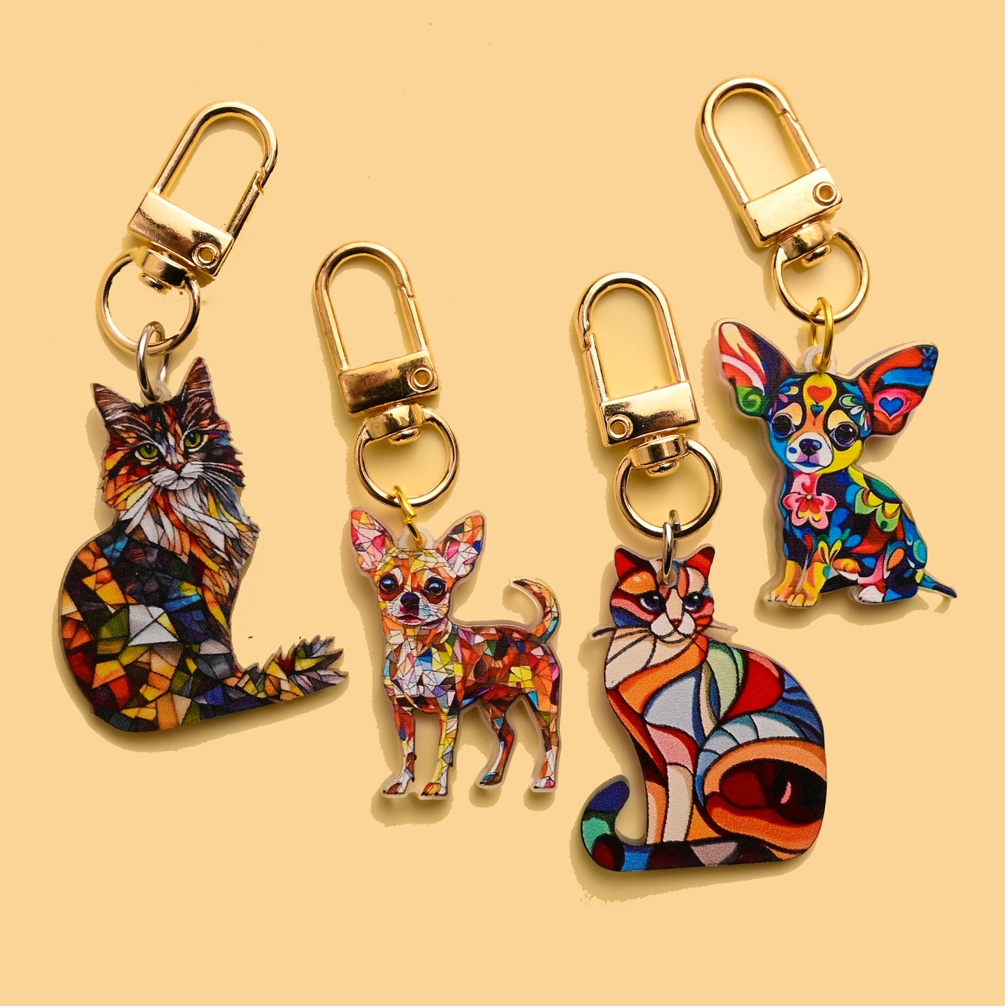 Animal Theme Cartoon Cat Puppy Acrylic Keychain