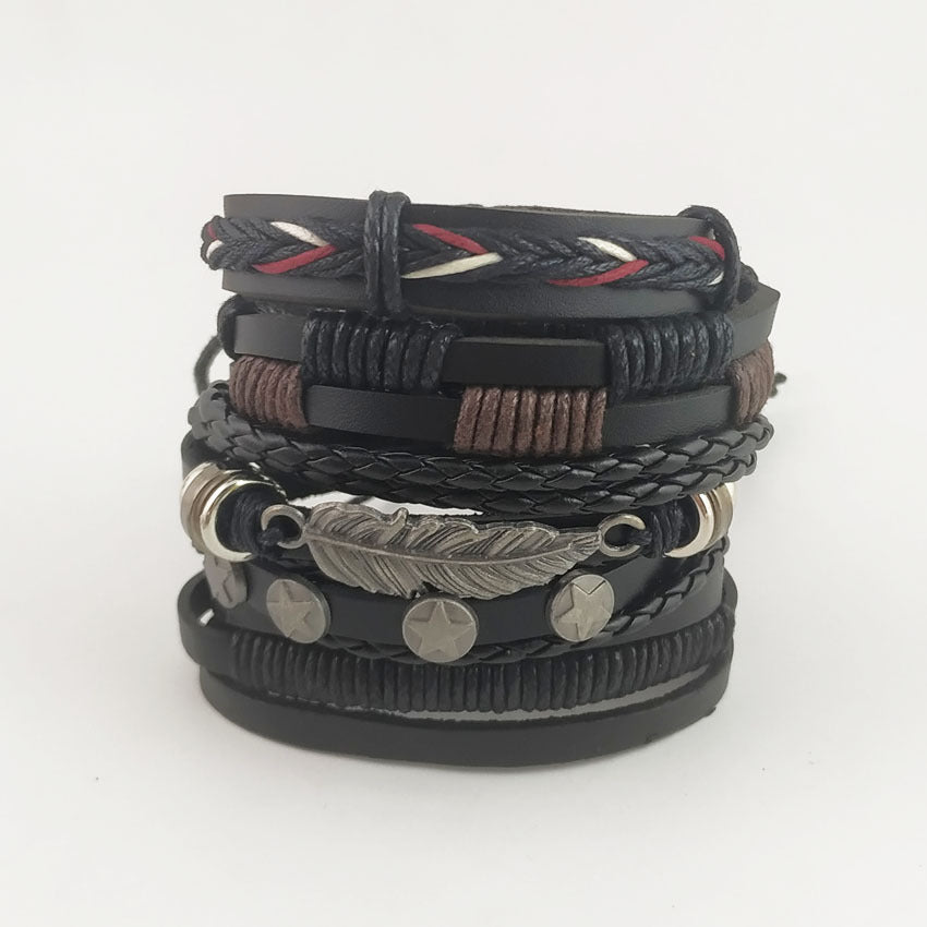 Multi Layer Leaf Feather Pu Leather Hand Fashion Bracelet db808c35 6e67 42ea b268 300ecea301b2