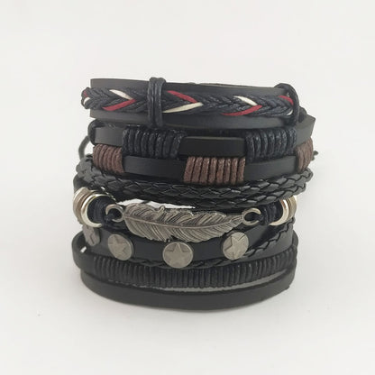 Multi Layer Leaf Feather Pu Leather Hand Fashion Bracelet db808c35 6e67 42ea b268 300ecea301b2