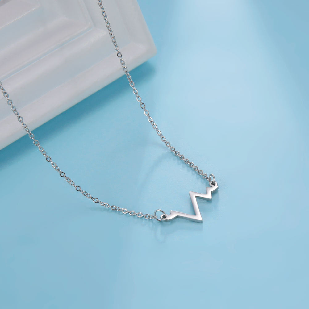Women's Simple Versatile Stainless Steel ECG Pendant Necklace db888cda bc0c 4517 9f6e d614b8f6b013