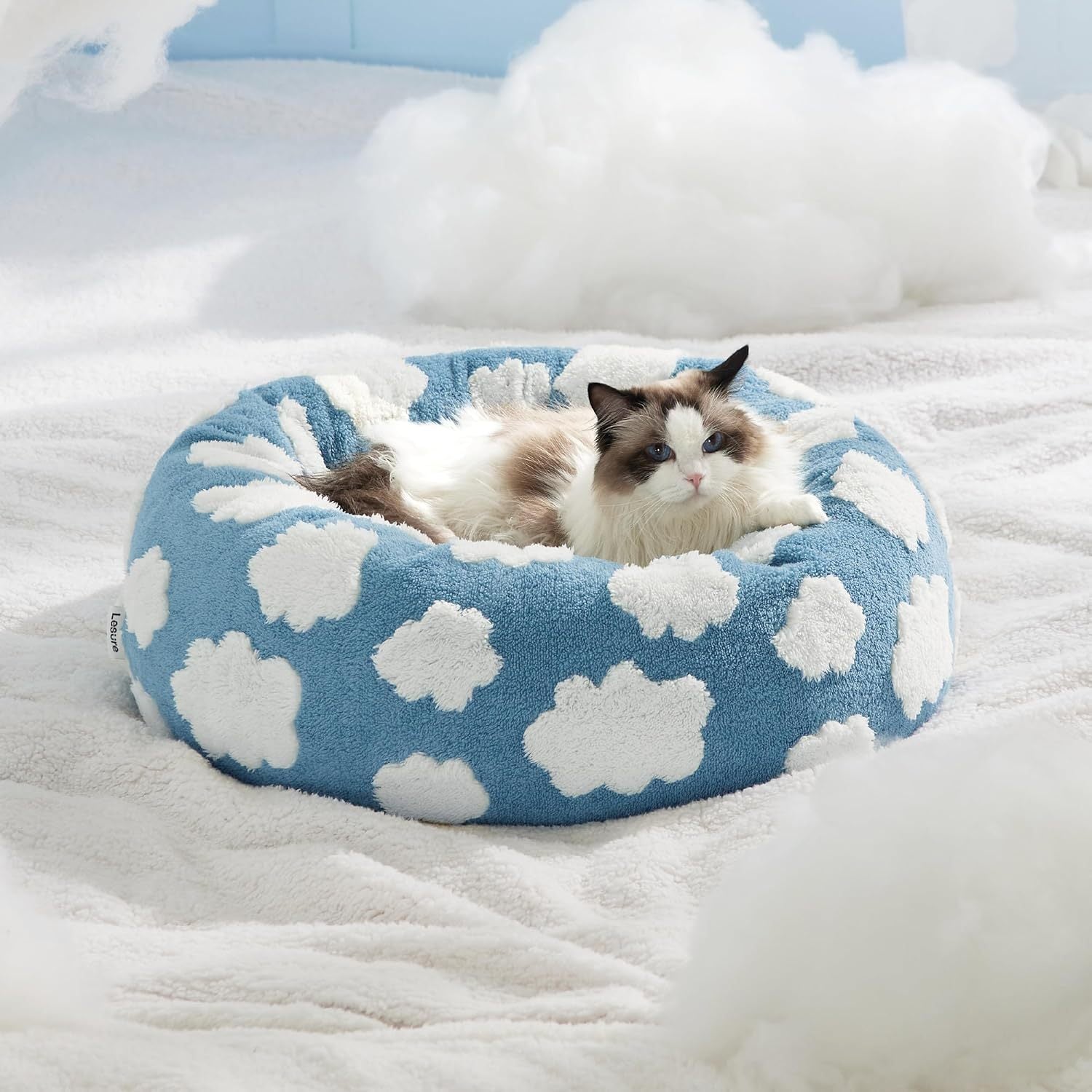 Lesure Cat Beds For Indoor Cats - Round Cat Bed Donut Small Dog Bed Calming Pet Beds, Cute Modern Beds With Jacquard Shaggy P